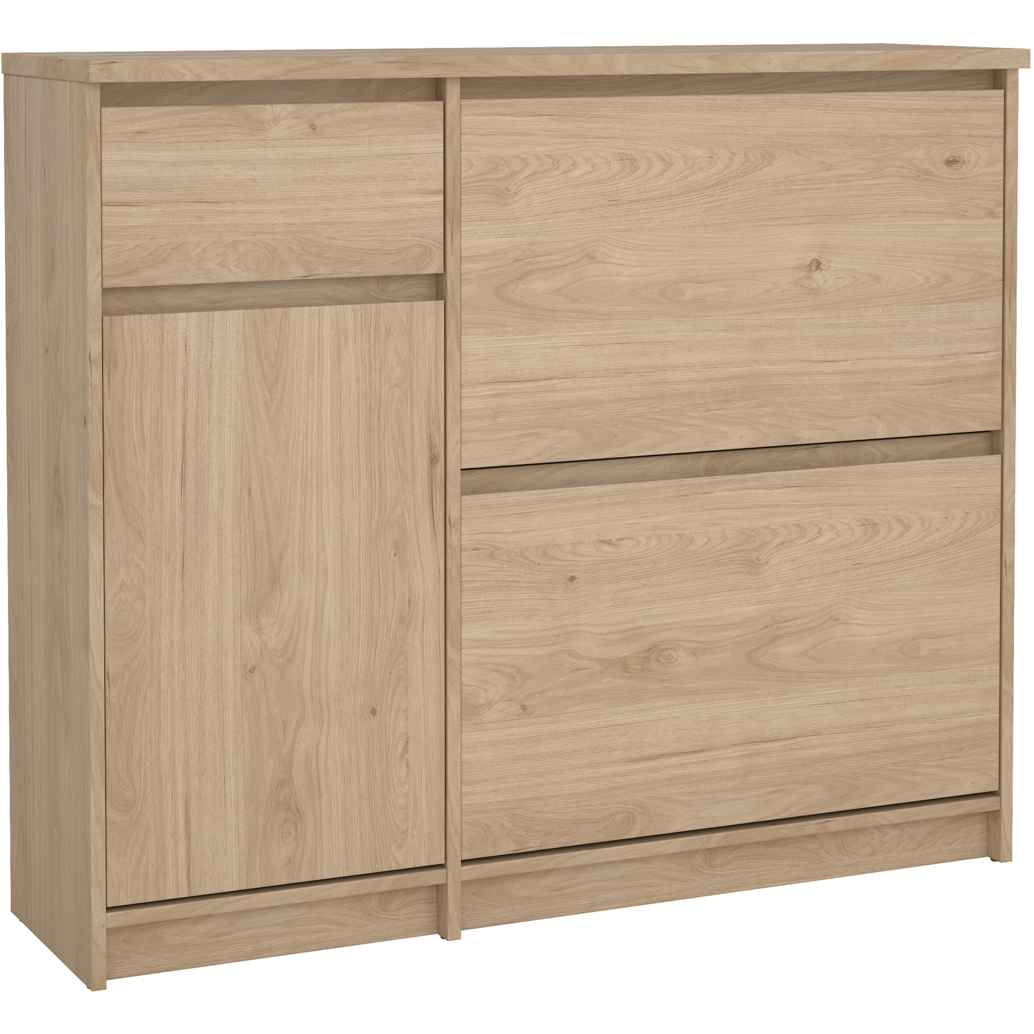 B&Q - Naia Shoe Cabinet With 2 Flip Down Doors 1 Door And 1 Drawer In Jackson Hickory Oak (W) 108.9 X (H) 92.9 X (D) 31.5Cm - Image 3