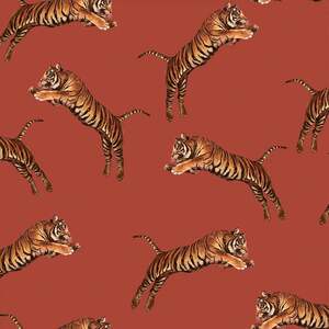 Sample of Pouncing Tigers Wallpaper in Red