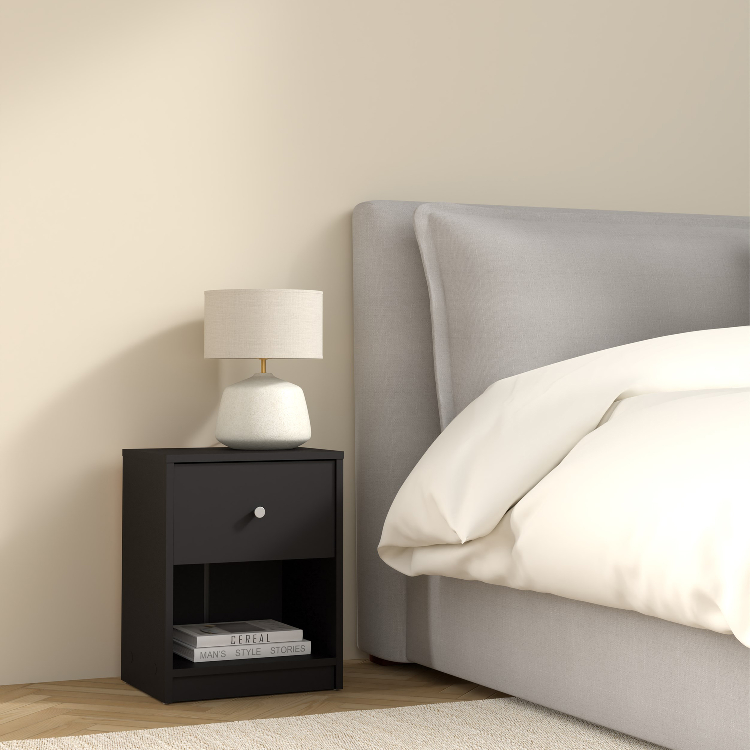Furniture to Go May Black Bedside Table - Single Drawer - Single Shelf - Modern Bedroom Furniture - Image 3