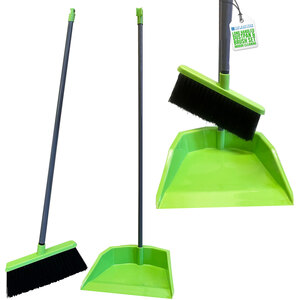 Long Handled Upright Green Dustpan and Brush Set Ergonomic Standing Sweeper