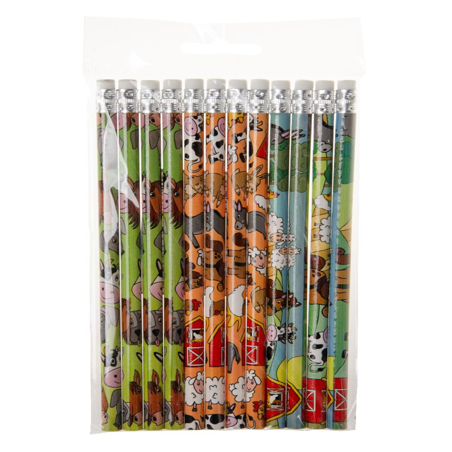 Lg-Imports Pack Of 12 Farm Animals Design Pencils With Eraser - White