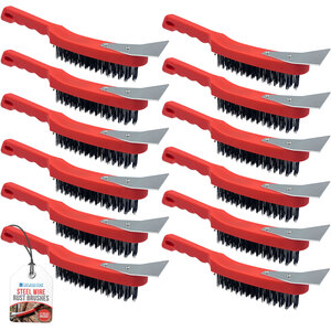 Multipurpose Pack of 12 Steel Wire Brushes for Rust & Paint Removal