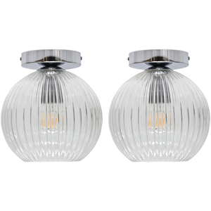 Set Of 2 Betchley Clear Ribbed Glass Globe Chrome Ceiling Lights