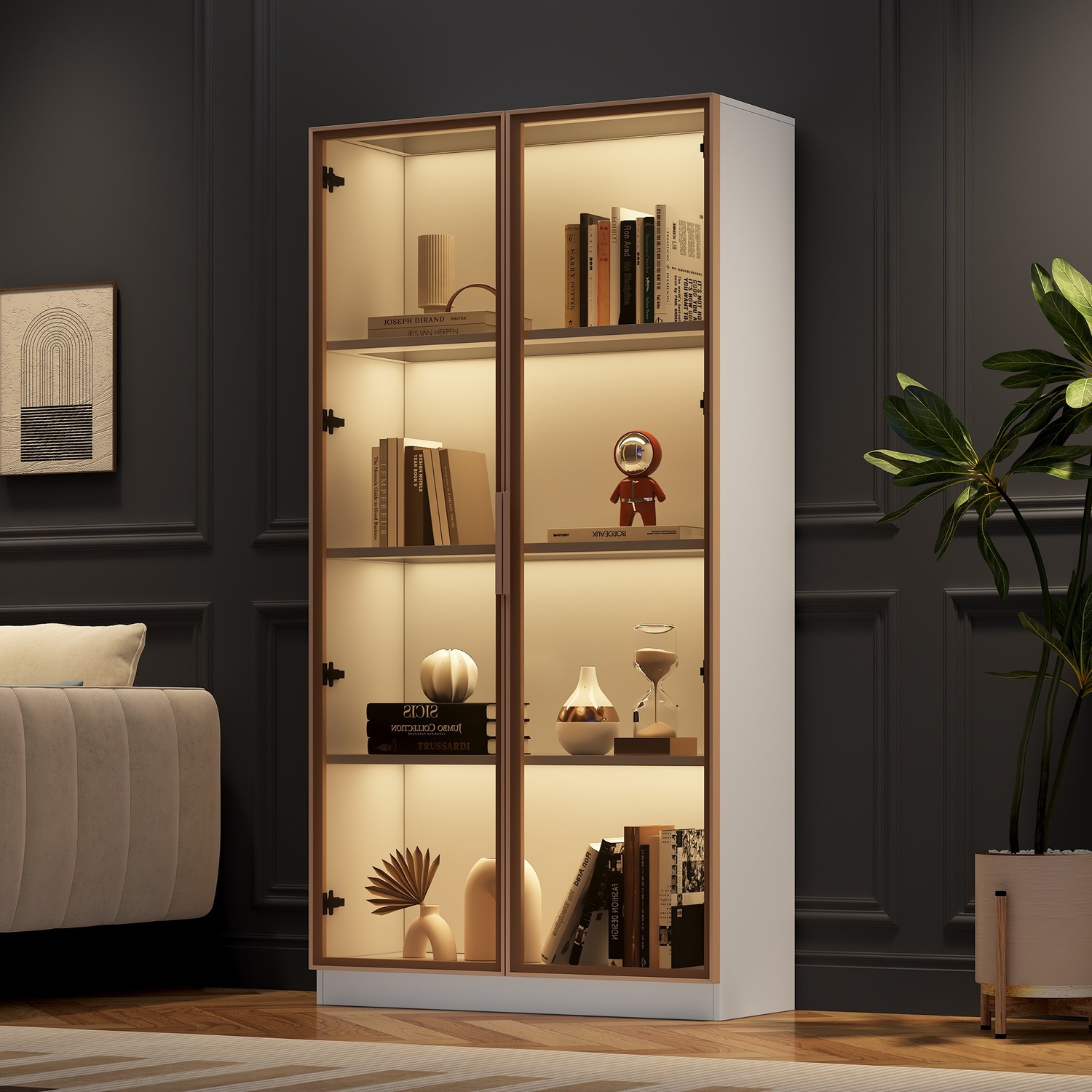 Aka Led Display Cabinet With Tempered Glass Door And Shelves, White - White