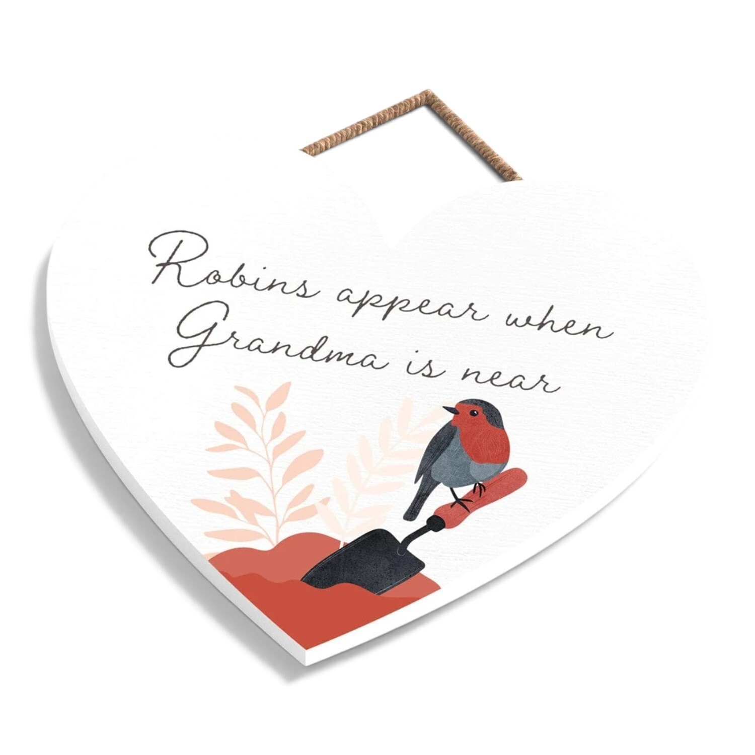 B&Q - Vivid Squid Red Heart Wooden Plaque"robins Appear When Grandma Is Near"17 X 16 X 0.9 Cm Memorial Gift - Image 3