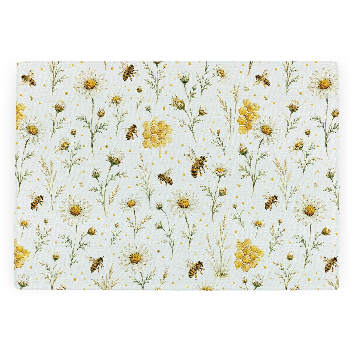 Purely Home Bee Meadow Textured Glass Worktop Protector - Small Kitchen Chopping Board - Multicoloured