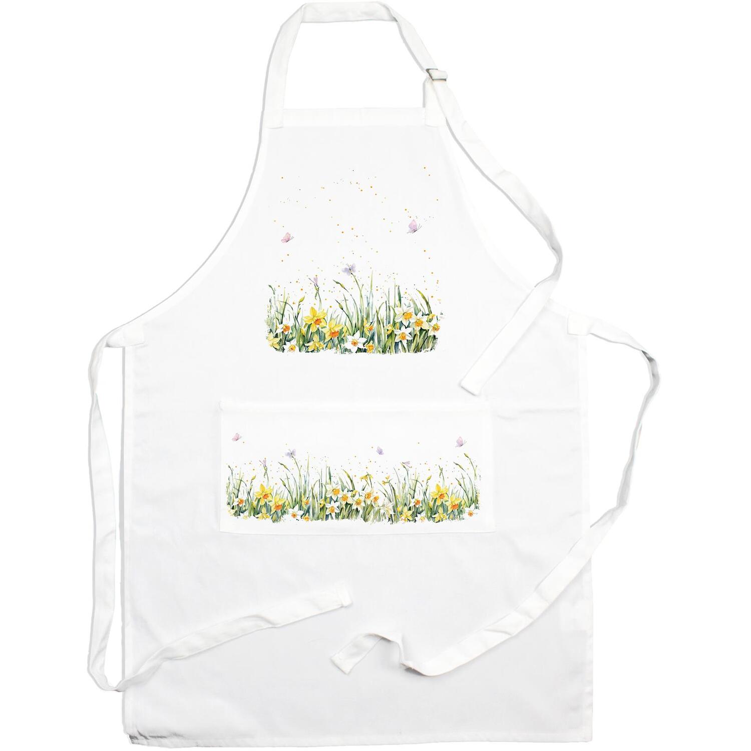 Purely Home Spring Time Daffodils Apron - Yellow Floral Cooking & Baking Kitchen Gifts - Apron with Adjustable Neck/Waist Ties & Large Front Pocket - Image 3