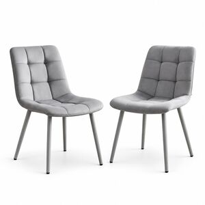 Oira Homes Grey Velvet Dining Chairs Set of 2 Modern Tufted Kitchen Dining Room Furniture