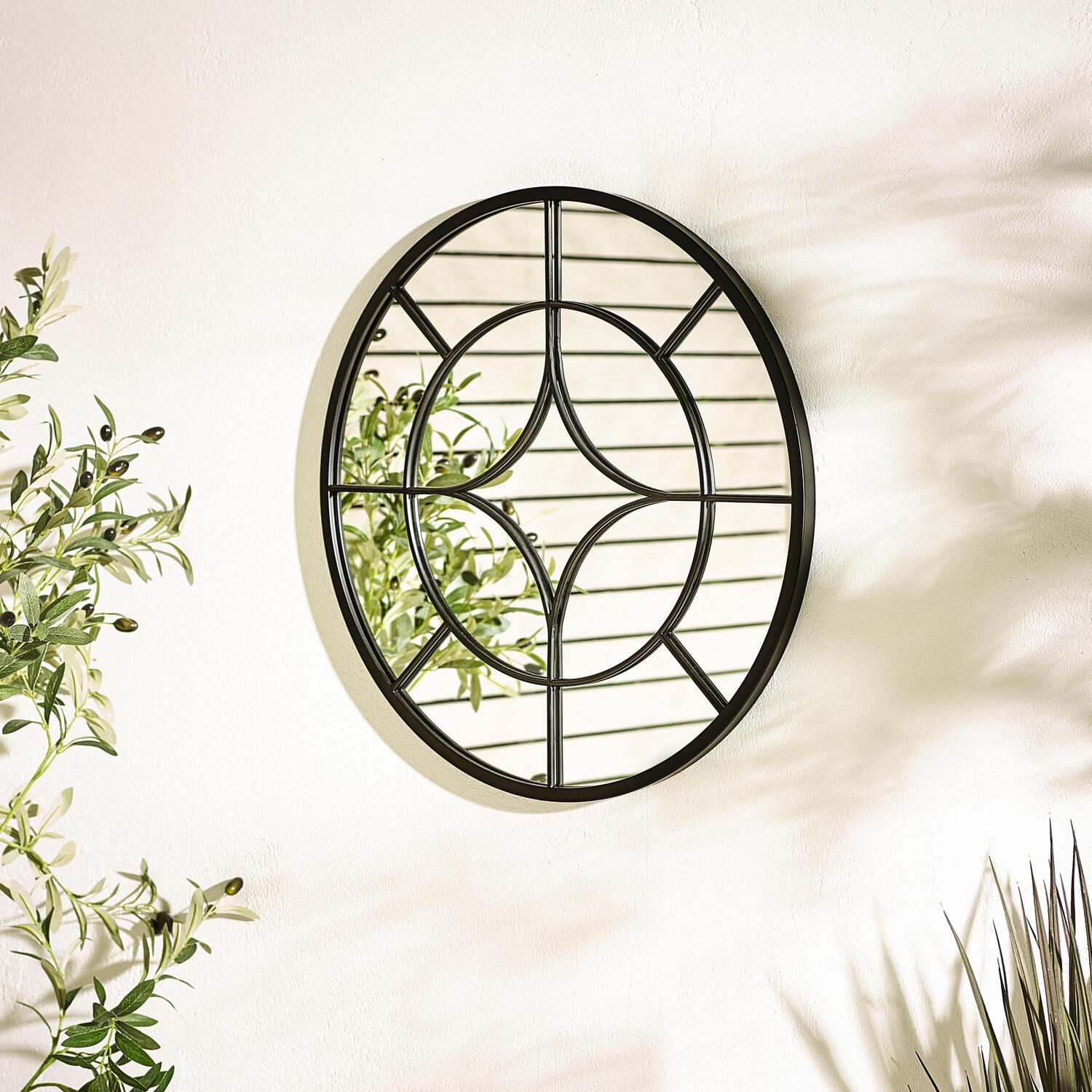 Furniturebox Uk Compass Black Medium Round Window 60Cm Garden Mirror - Black