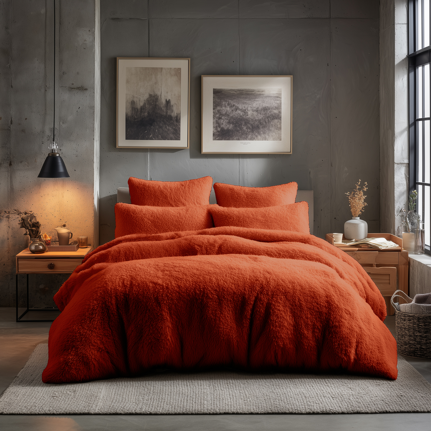Snug City Teddy Bear Fleece Soft Cosy Duvet Cover + Pillow Case Set - Tangerine / Double