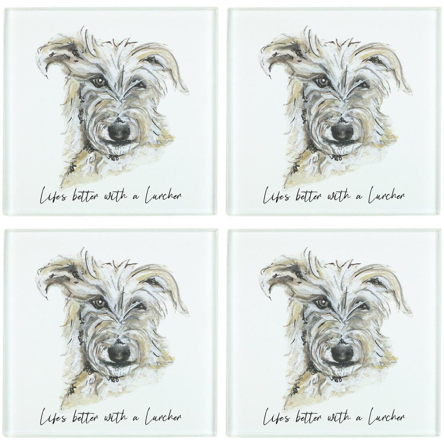 Lurcher Coaster Set - Life's Better With a Dog Glass Square Coasters Gift - Image 3