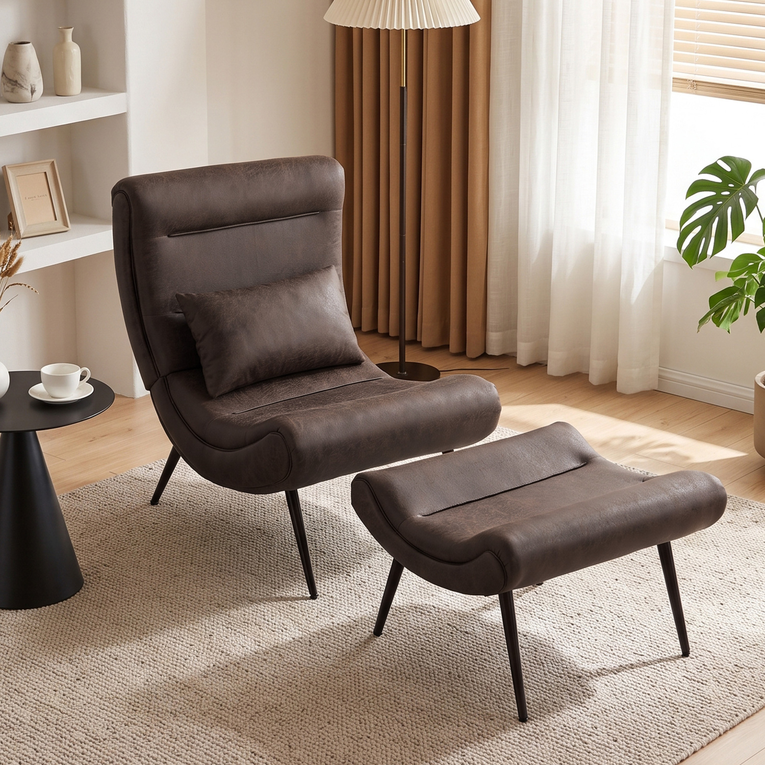 HOMCOM Modern Accent Chair with Footstool, 64cm Wide Seat, Lumbar Pillow in Dark Brown - Image 3