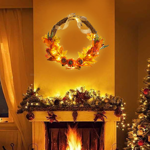 Halloween Pumpkin Maple Leaves Wreath