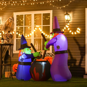 HOMCOM 1.8m Inflatable Halloween Decoration Witches Cauldron Light Airblown
