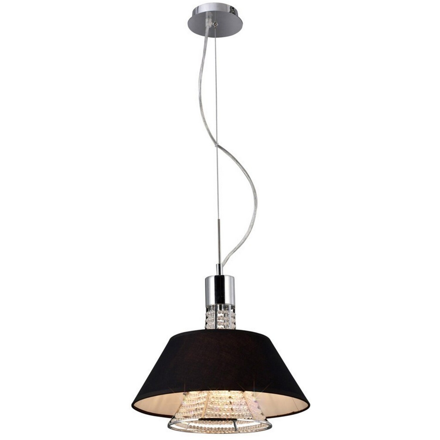 Davina Ceiling Pendant with Black Shade 2 Light Polished Chrome, Crystal - Polished Chrome