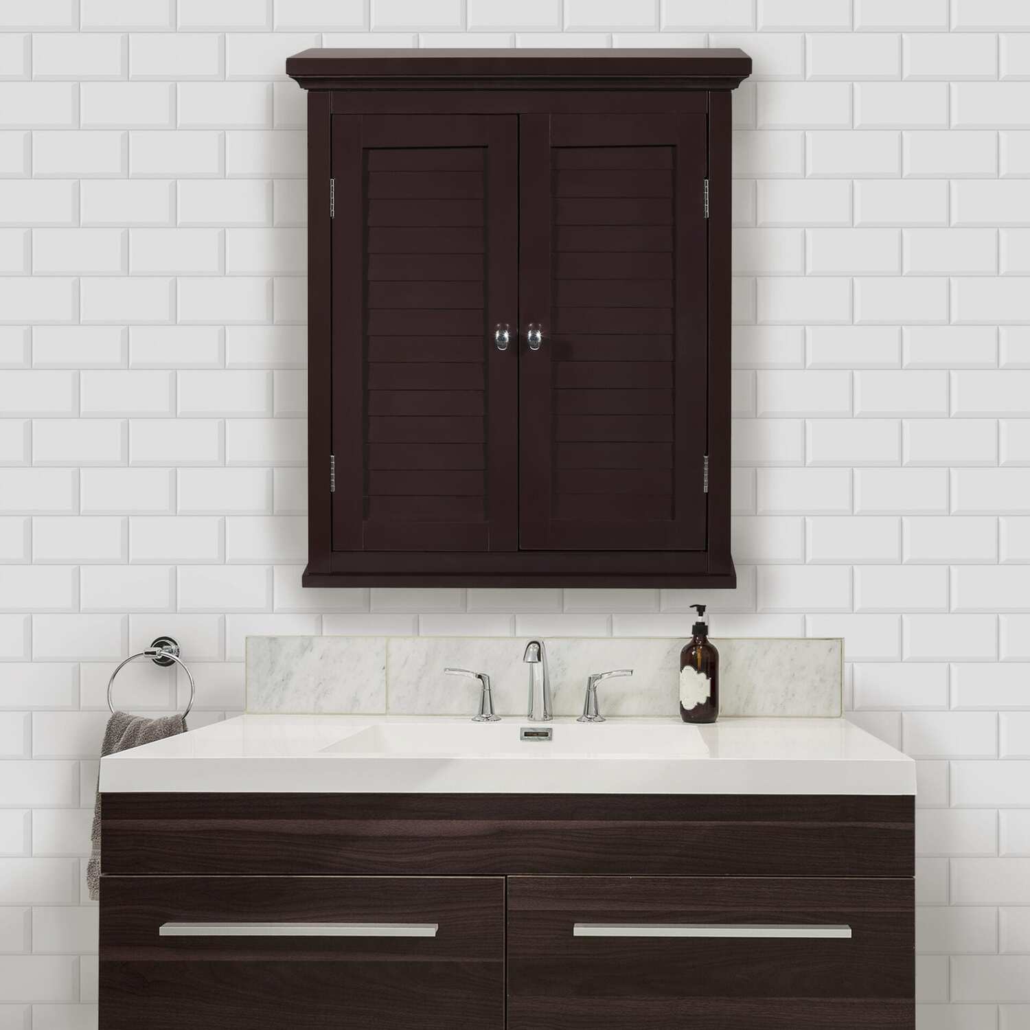 Wooden Bathroom Wall Cabinet Double Door Elg-593 - Brown