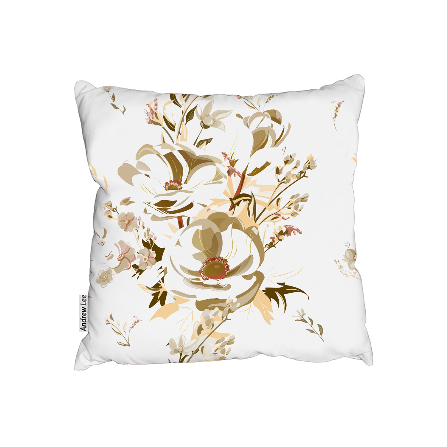 Golden Flower Print Cushion - Yellow / 60cm