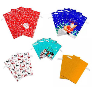 Christmas Drawstring Gift Bags with Tags