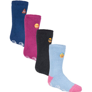 Heat Holders 4 Pairs of Kids Novelty Emoji Thermal Slipper Socks