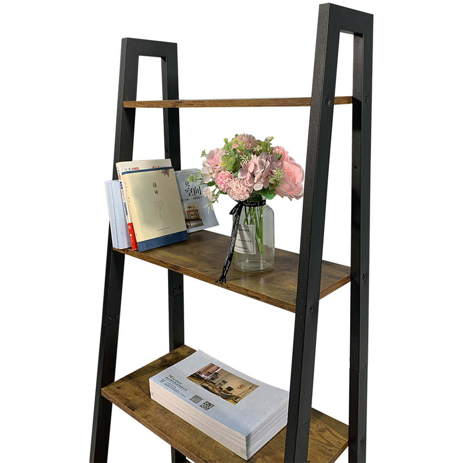 4-tier Storage Shelves Ladder Bookshelf Industrial Bookcase Unit - Orange
