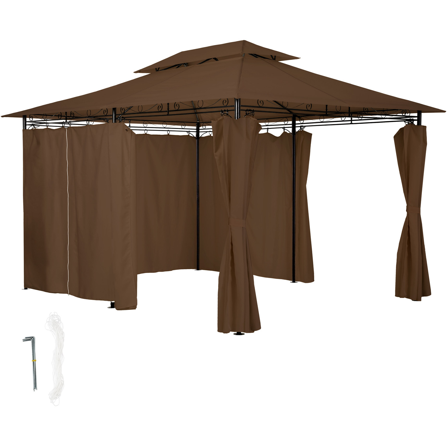 TECTAKE - Luxury Gazebo Emine 4x3m With 6 Side Panels - Brown thumbnail