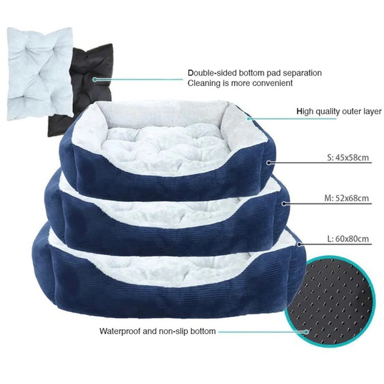 Square Pet Bed Blue (Corduroy fabric) - Can Dogs Choke On Crumbled Fabric From Pet Beds