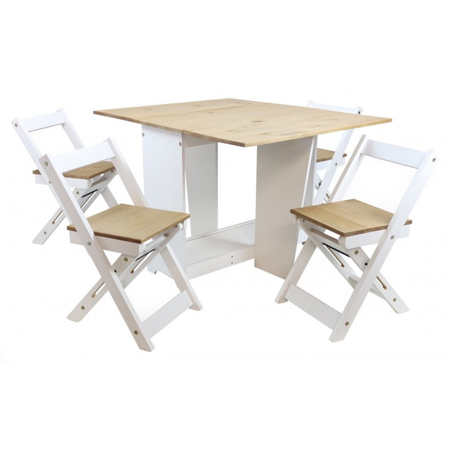 Corona Butterfly Dining Set Table 4 Chairs Folding Mexican Pine Wood Drop Leaf - Distressed White Wax