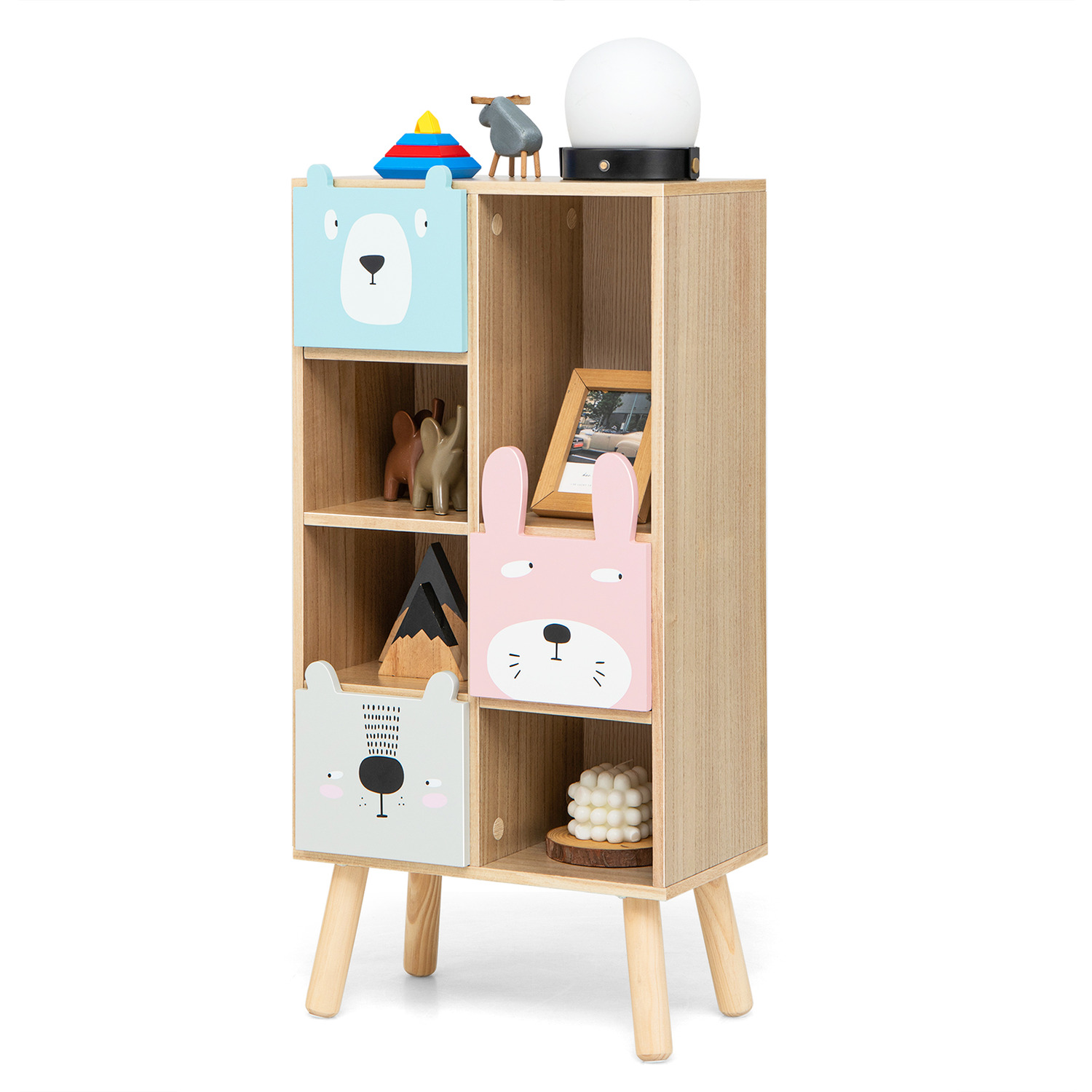 Costway Kids Bookcase Children Toy Storage Organizer Cabinet - Natural