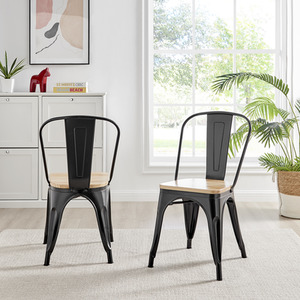Black Colton Stackable Tolix Style Industrial Metal Kitchen Dining Chair Wood Seat shot 4116717