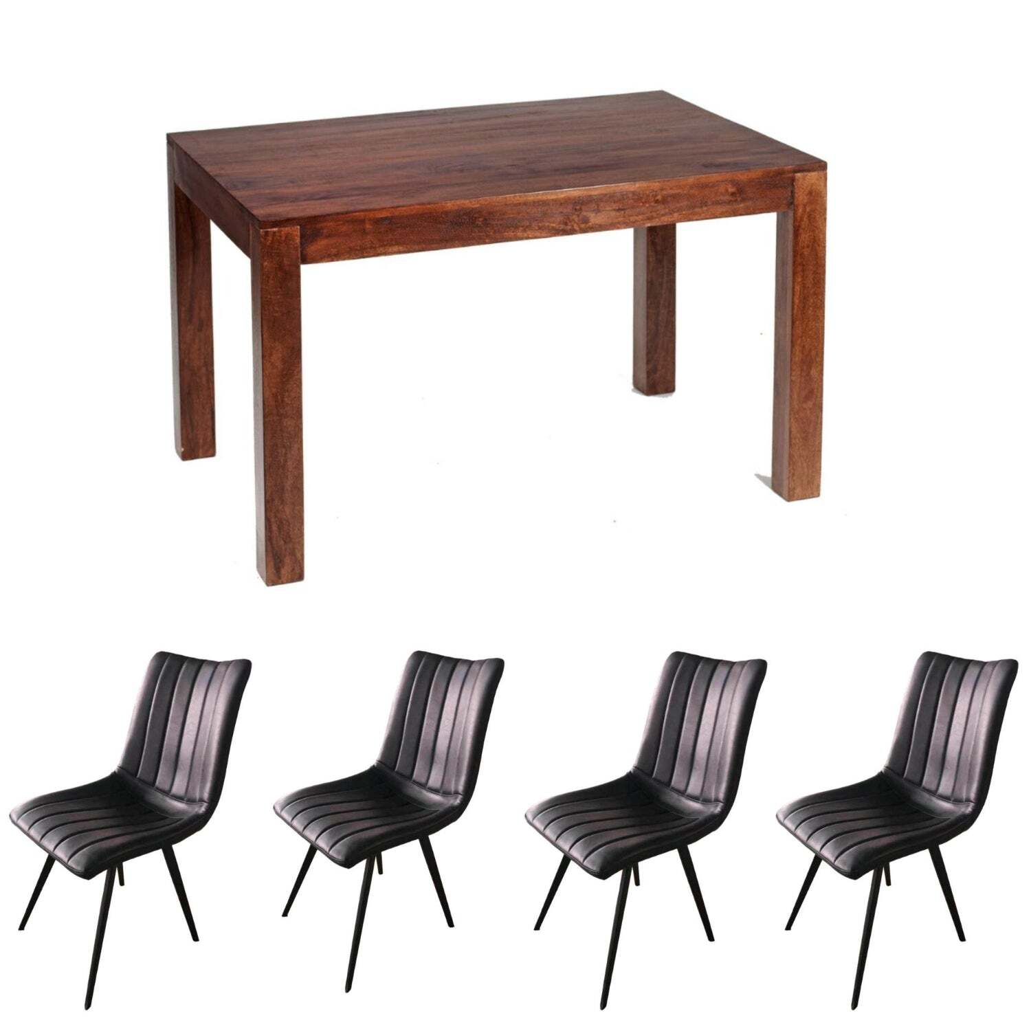 Dakota 4ft Medium Mango Wooden Dining Table Set With 4 Chairs - Dark Wood