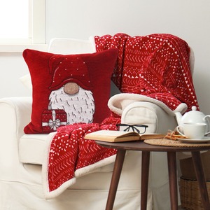 Noel Square Luxury Chenille Xmas Gonk Red Filled Cushion