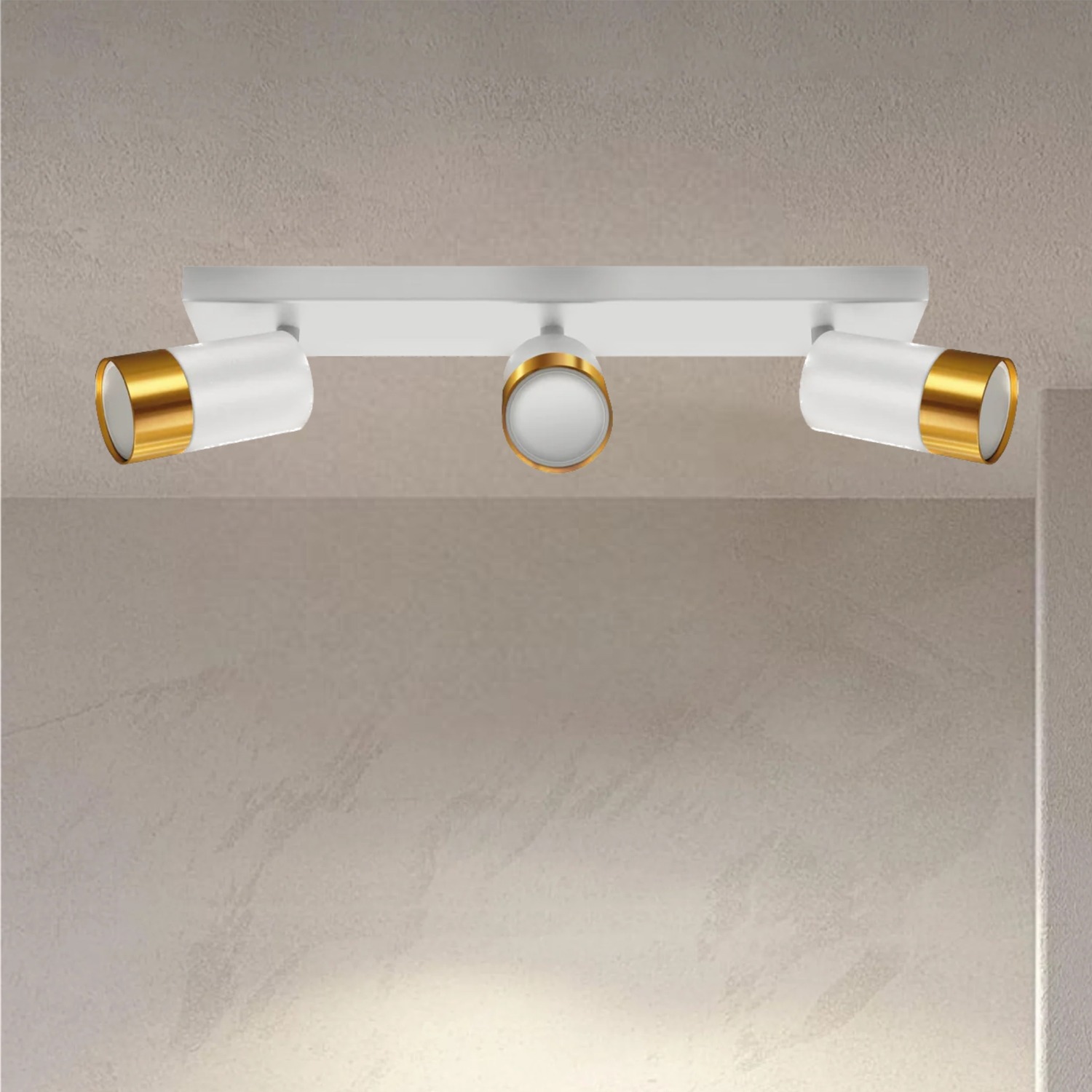 Cgc Puzon White Gold Adjustable Triple Three Head Ceiling Spotlight Bar Light - White