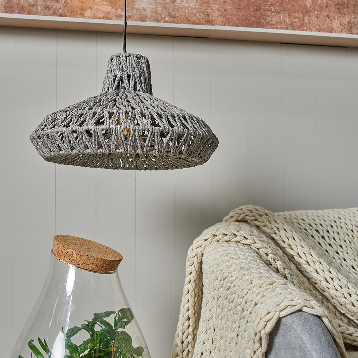 Image of Natural Woven Grey Ceiling Pendant Light&hellip;