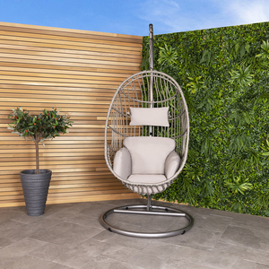 Hanging Egg Shaped Rattan Swing Chair With Cushion - Grey