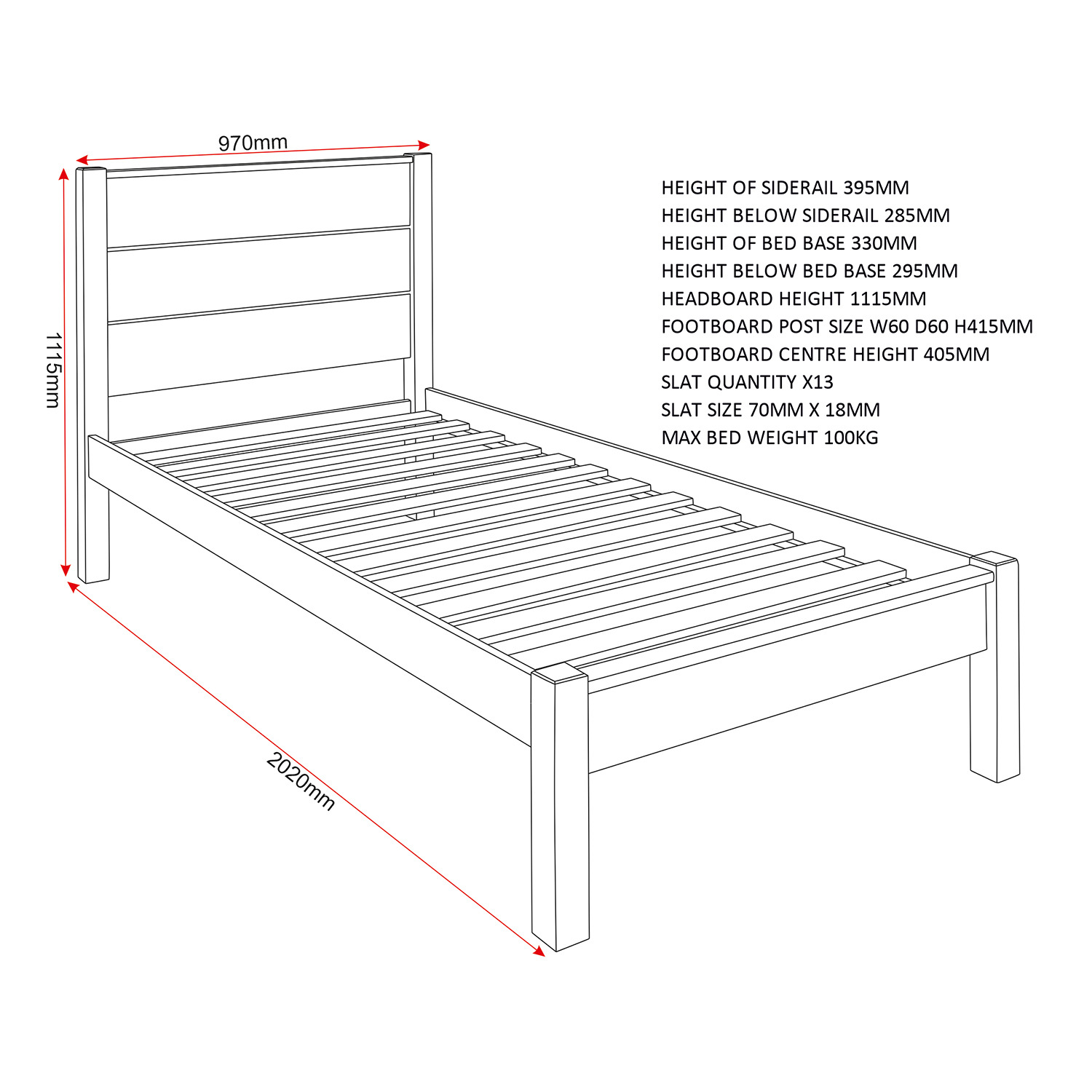Barton 3 Single Bed - Waxed Pine
