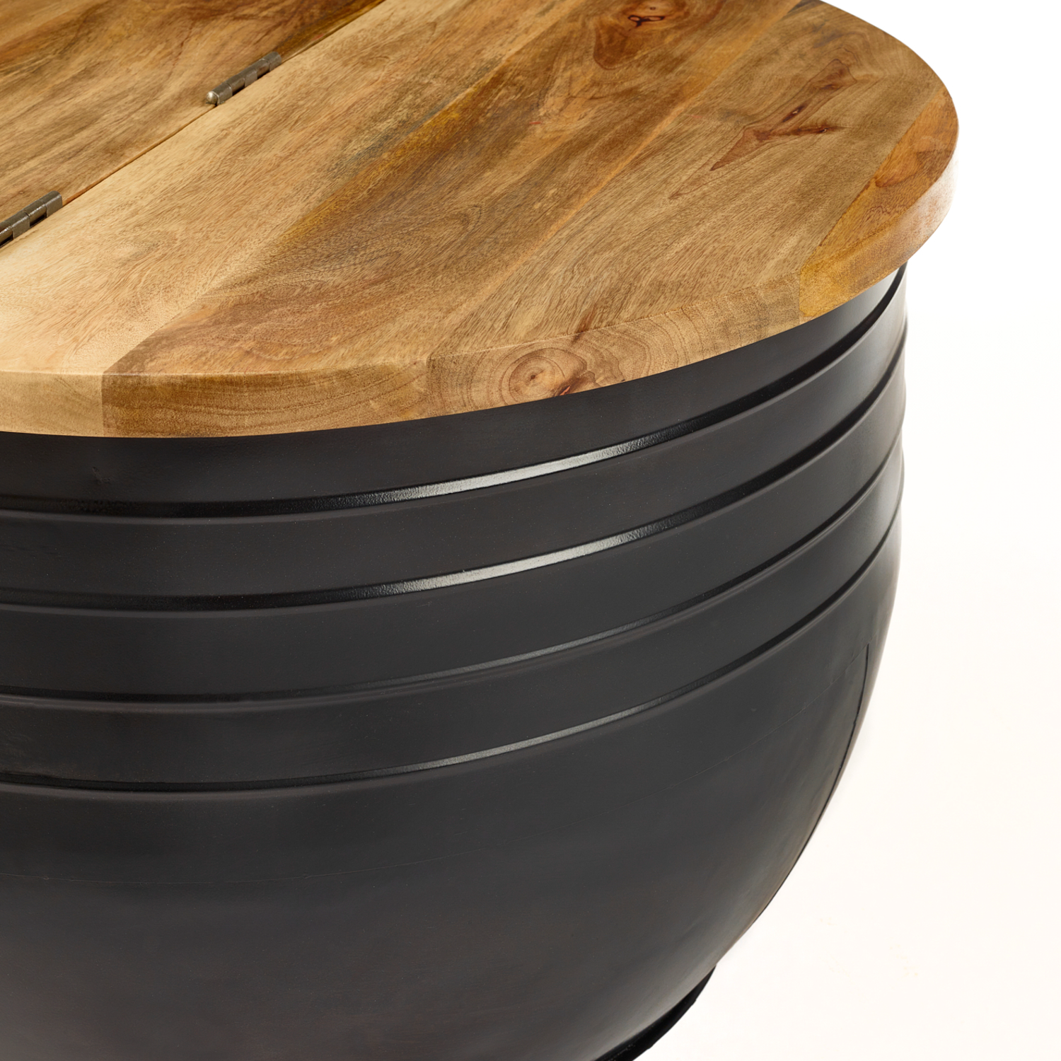 Wooden Metal Round Coffee Table Storage Lift Lid