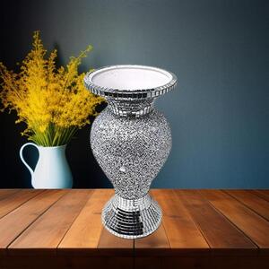 Silver Vase Statue Ornament Diamond Crushed Mirrored Flower Pot