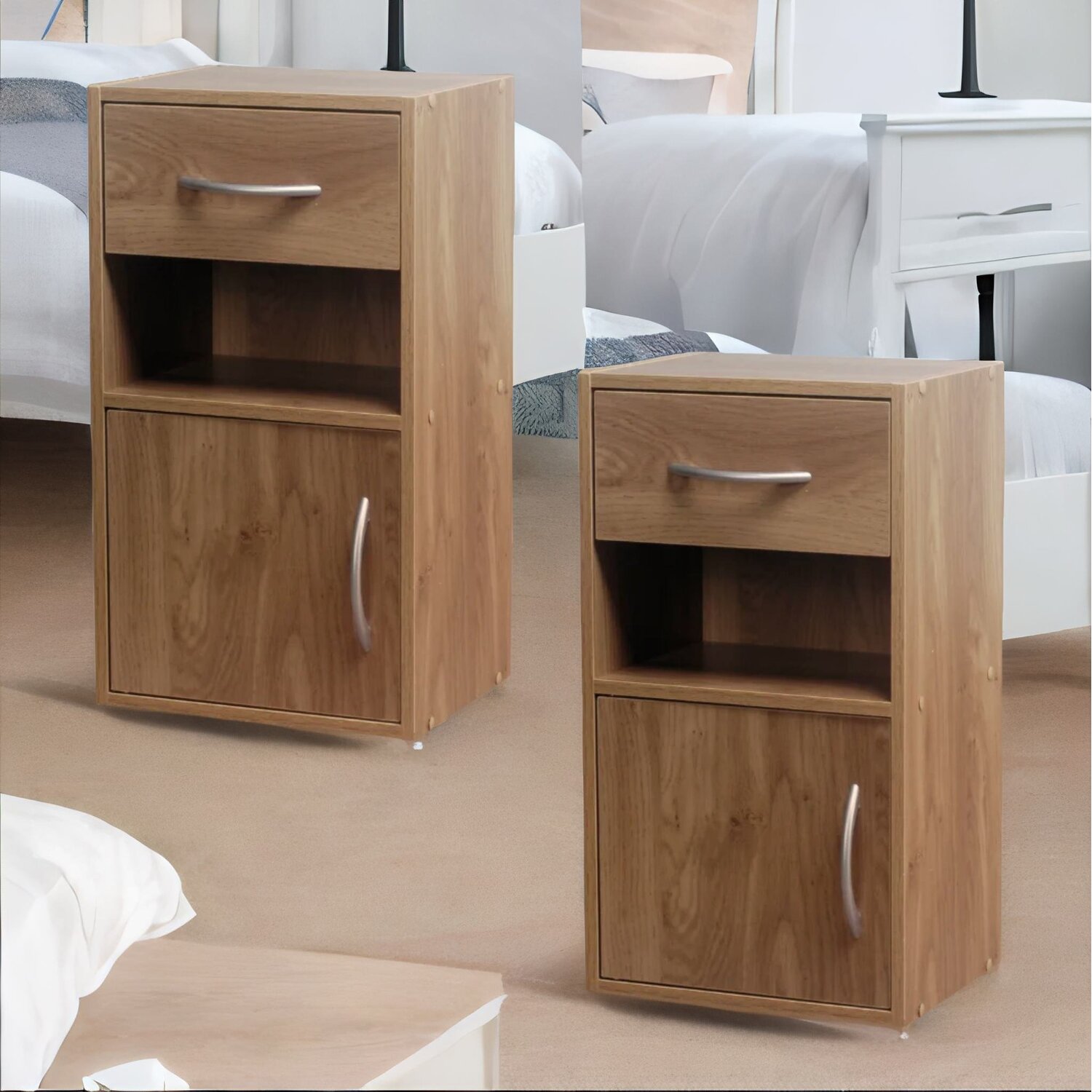2pc Wooden Bedside Nightstand Bedroom Furniture - Brown