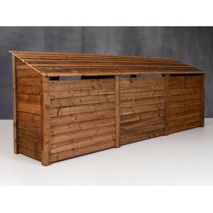 Triple Bay Wooden Log Store With Reverse Roof And Kingling Shelf
