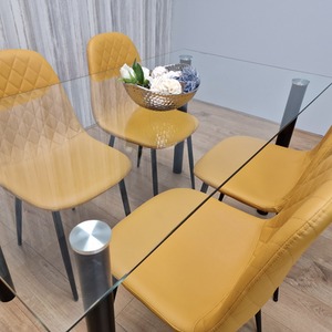 Glass Dining Table with 4 Mustard Chairs Dining Room Dining Table set for 4