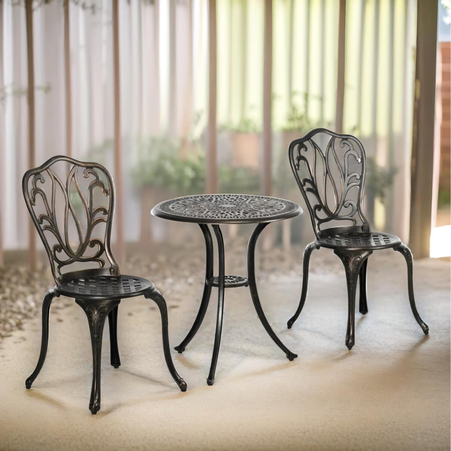 Set Of 3 Aluminium Bistro Table And Chair Bronze - Bronze