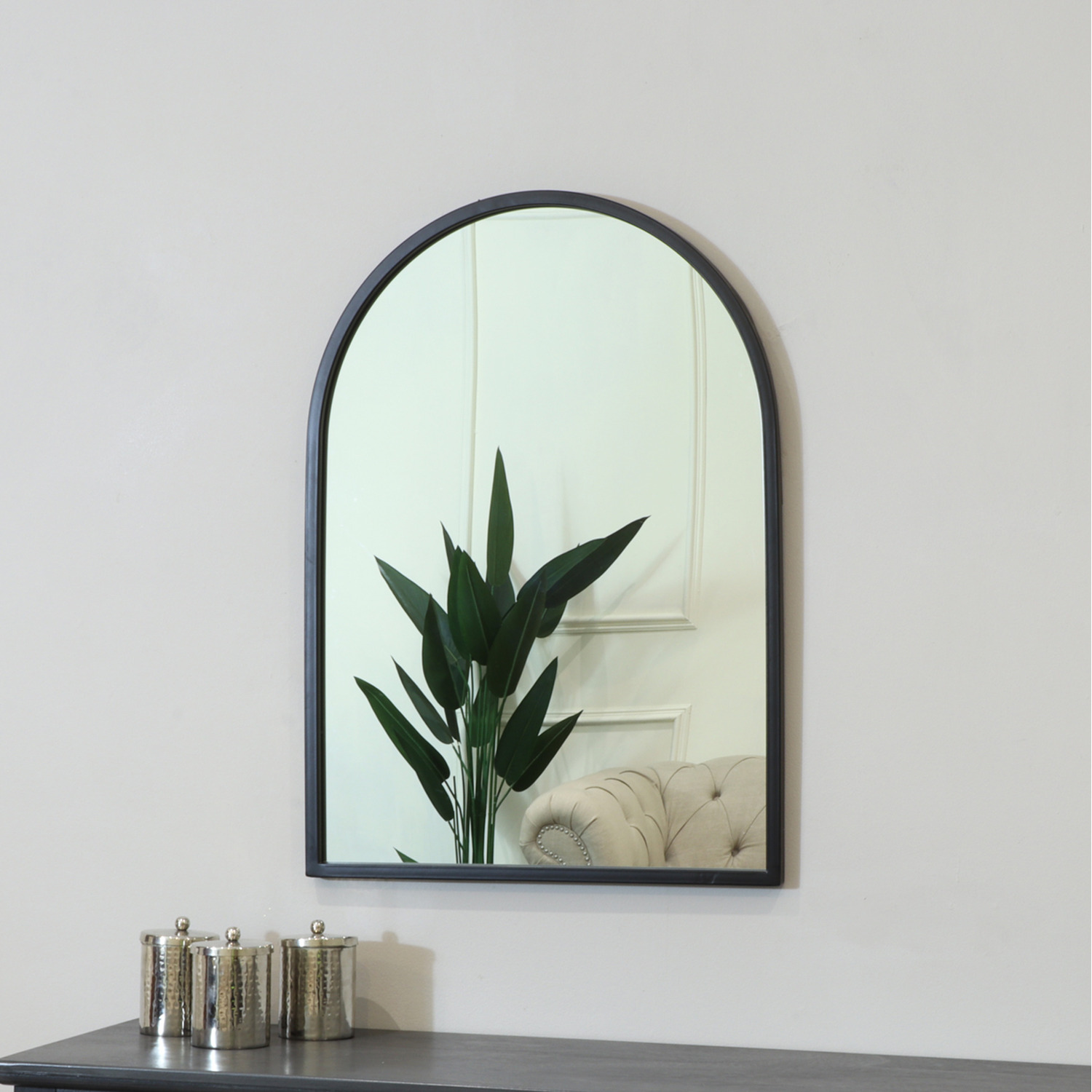Image of Framed Black Arched Mirror 70cm x&hellip;