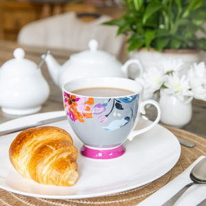 Set of 4 KitchenCraft China Floral Border Mugs