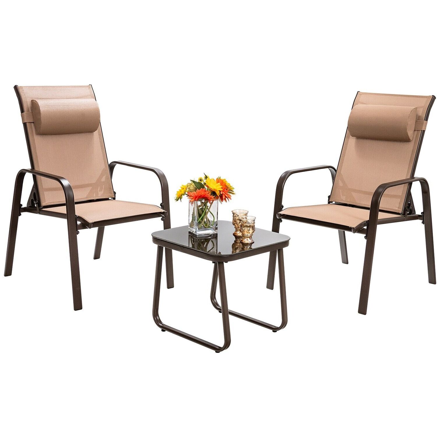 3-piece Garden Table And 2 Chairs - Brown
