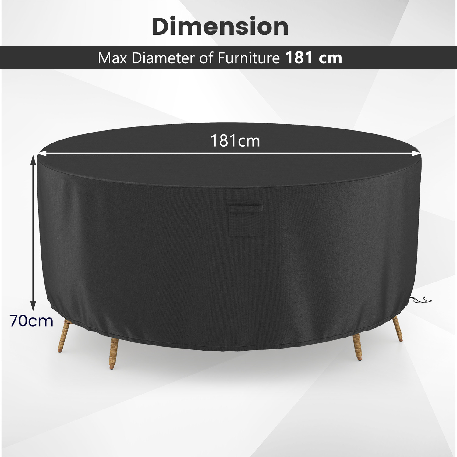 181cm Garden Table Chair Set Cover - Black