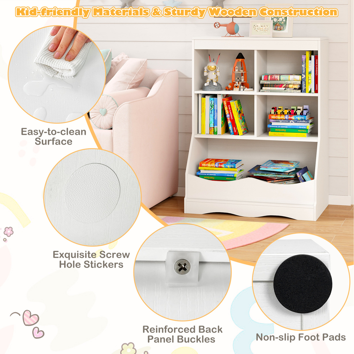 Kids Display Bookcase Toy Organiser - White