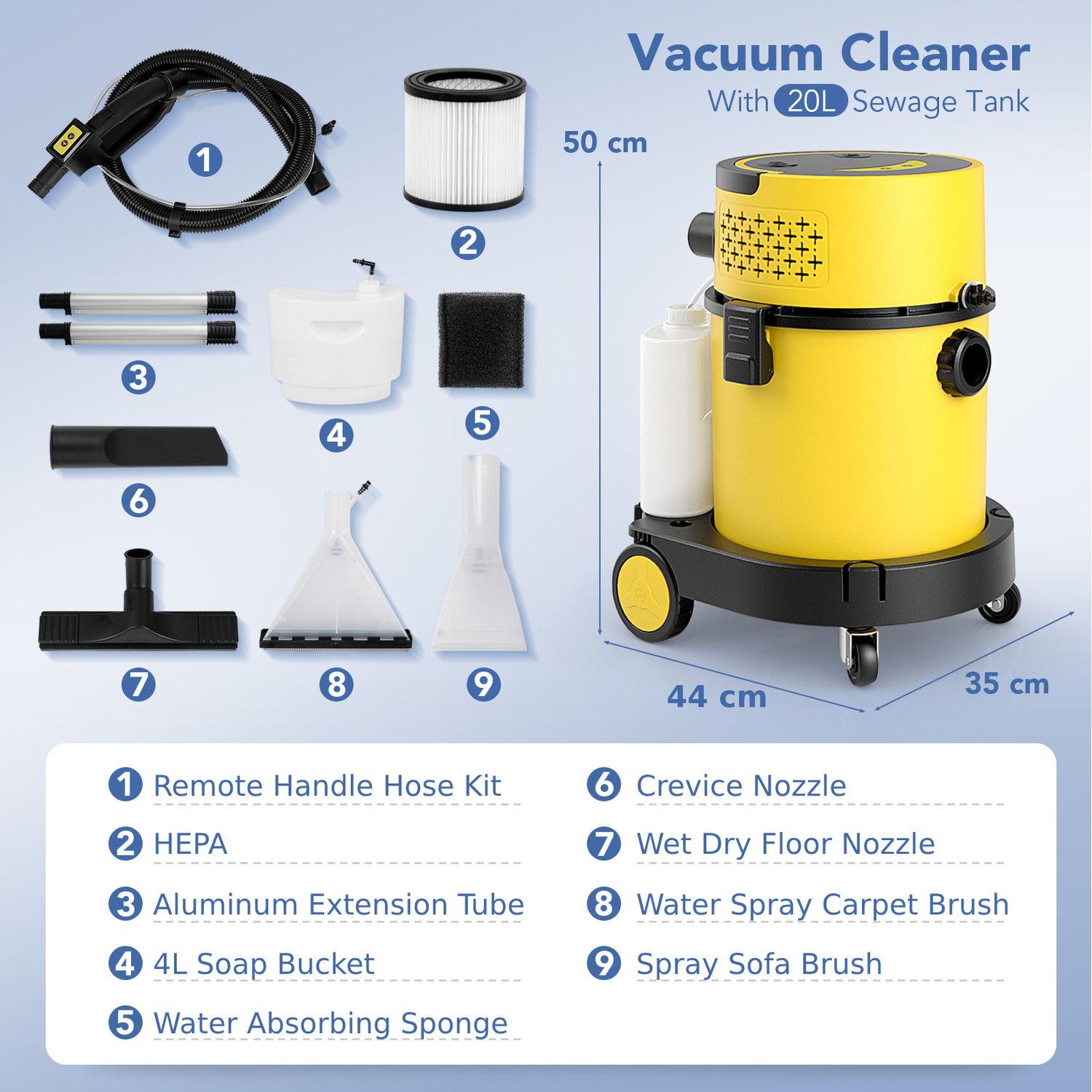 1200W Wet and Dry Shop Vacuum Cleaner - Yellow - Image 4