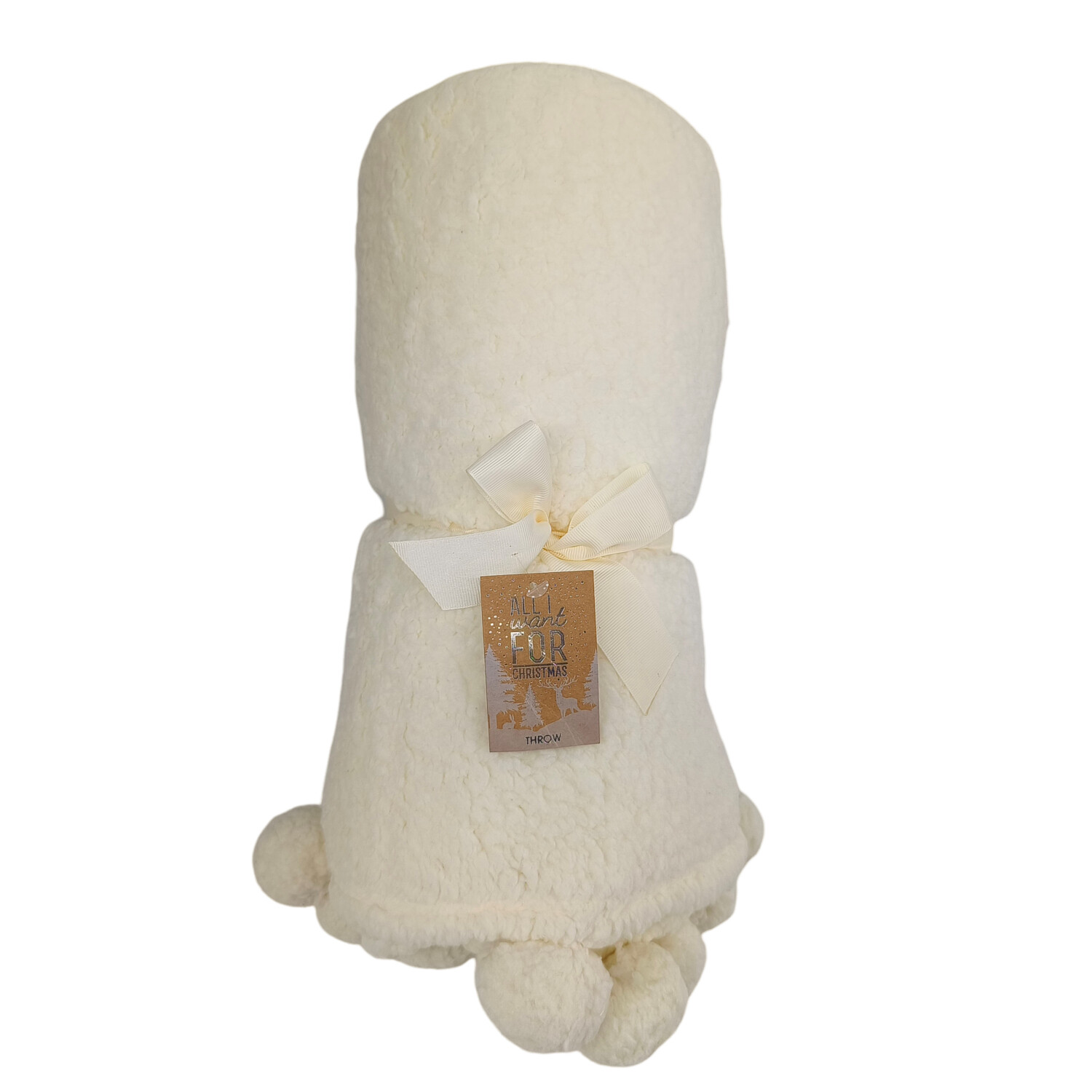 Pom Pom Sherpa Throw - White