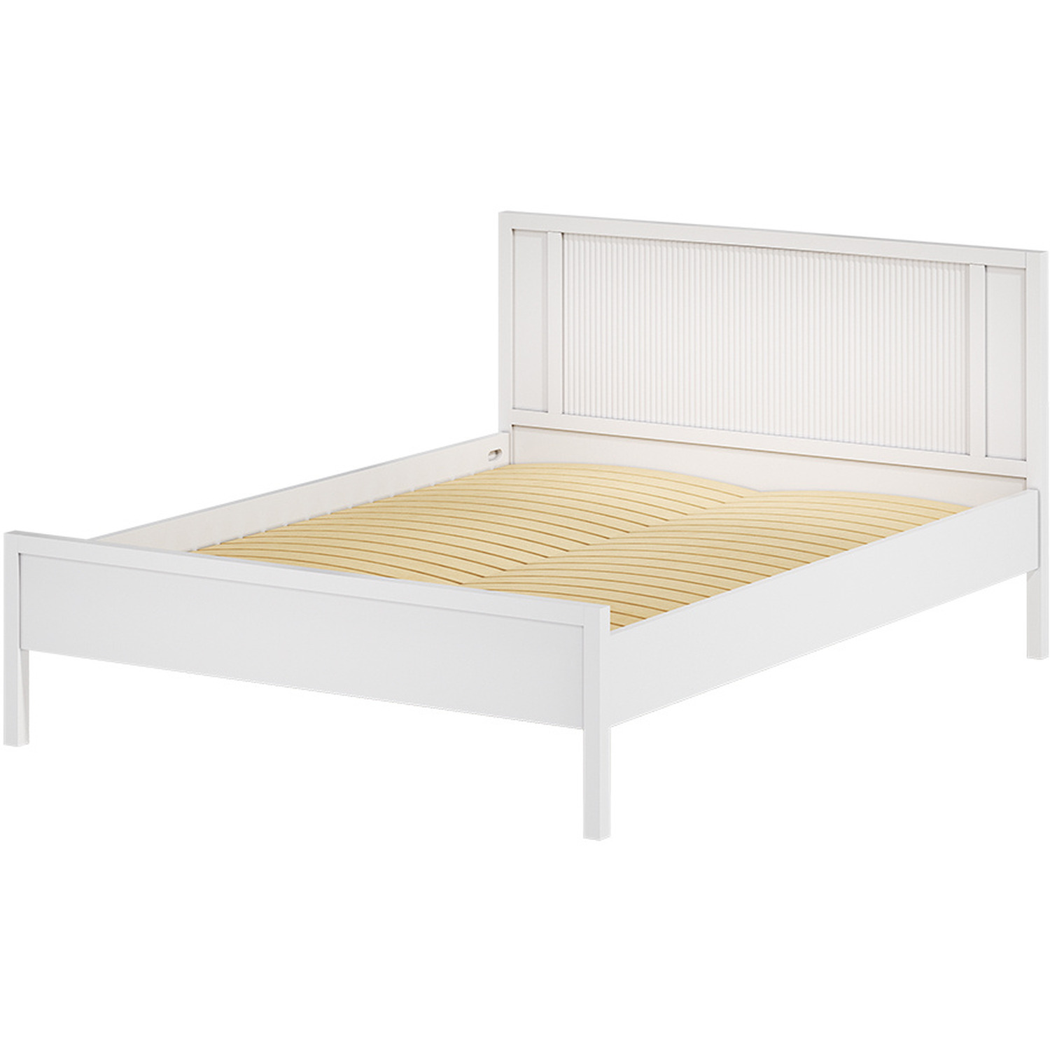 Wooden Bed Frame With Dual Row White Stripes - White