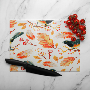 Birds  Leaves In Autumn Glass Chopping Board-large